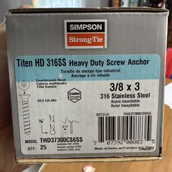 Simpson THD37212CS6SS Titen HD 3/8 in. x 2-1/2 in. Type 316 SS Countersunk Head