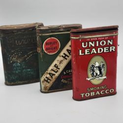 Lot Of 3 Vintage Vertical Pocket Tobacco Tins Patina Rust 4.25"