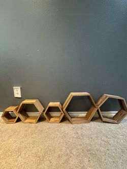 Set of 5 Hexagon Floating Wall Shelves