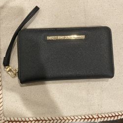 New Betsy Johnson black Wallet with gold emblem