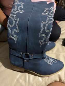 Blue Denim Western Cowboy Boots