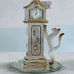 New Crystal Grandfather Clock Figurine with Cat and Mouse