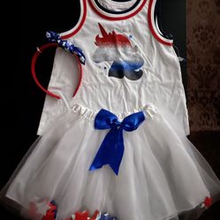 Girls Patriotic Outfit/Headband  Size 4-6 Yrs