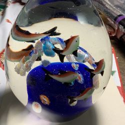 Large Glass Fish Themed  Egg Paperweight 
