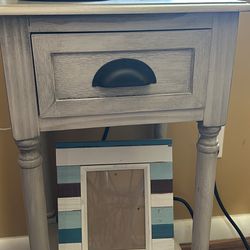 Grey End Table Night Stand With Drawer And USB Port Garner 