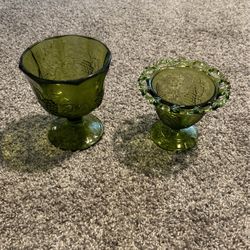 2 VTG Green Glass Grape Candy Dish’s