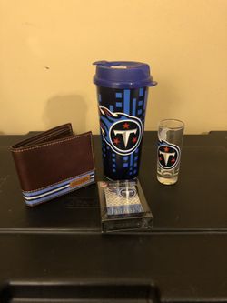 Tennessee Titans cup shot glass playing cards and leather wallet