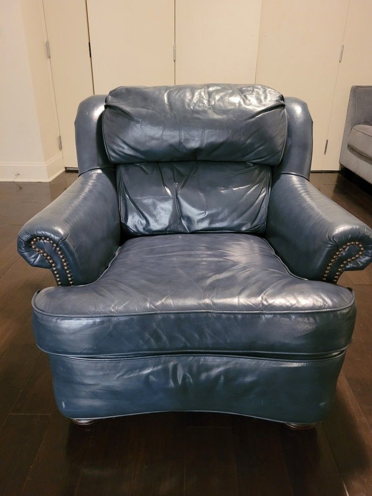 Super Comfy Armchair Leather Blue