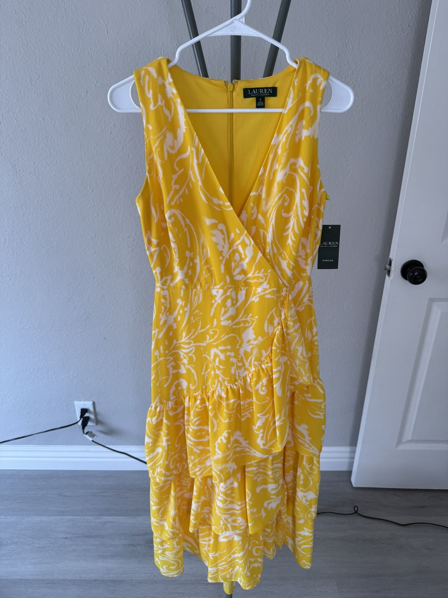 Bright yellow and white Ralph Lauren dress.