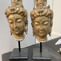 Pair Guanyin Head Statues