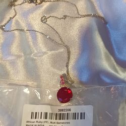 African Ruby & Sterling Silver Necklace 