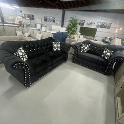 Black Velver 2- Piece Sofa Set