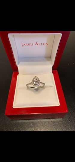 14K White Gold Halo & Shank Diamond Engagement Ring (Pear Center)