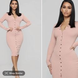 Size Large Blush Midi Button Up Dress