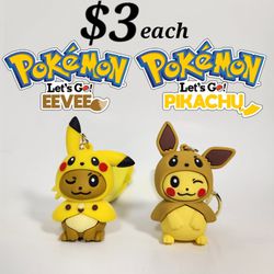 Pikachu and Eevee Pokemon Keychains 
