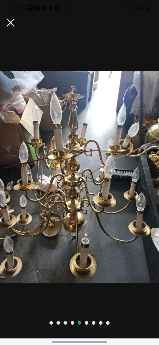 Vintage 1998 Chandelier Solid Brass Gold Ceiling Light Fixture 8 Lights
