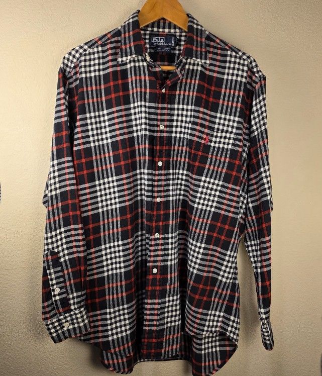 Polo Ralph Lauren Shirt Mens Medium Black Red White Plaid Long Sleeve Button Up