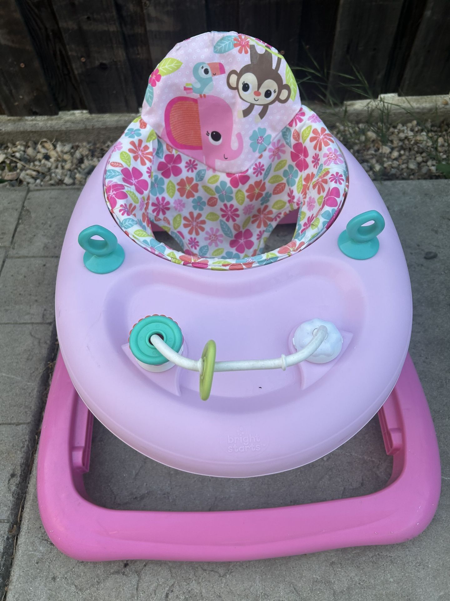 Bright Stars Pink Baby Walker Elephant And Monkey Seat 