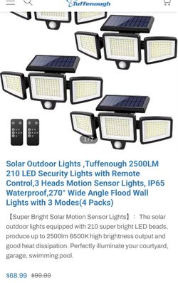 FOUR PACK New Tuffenough 2500LM 210 LED solar outdoor security lights