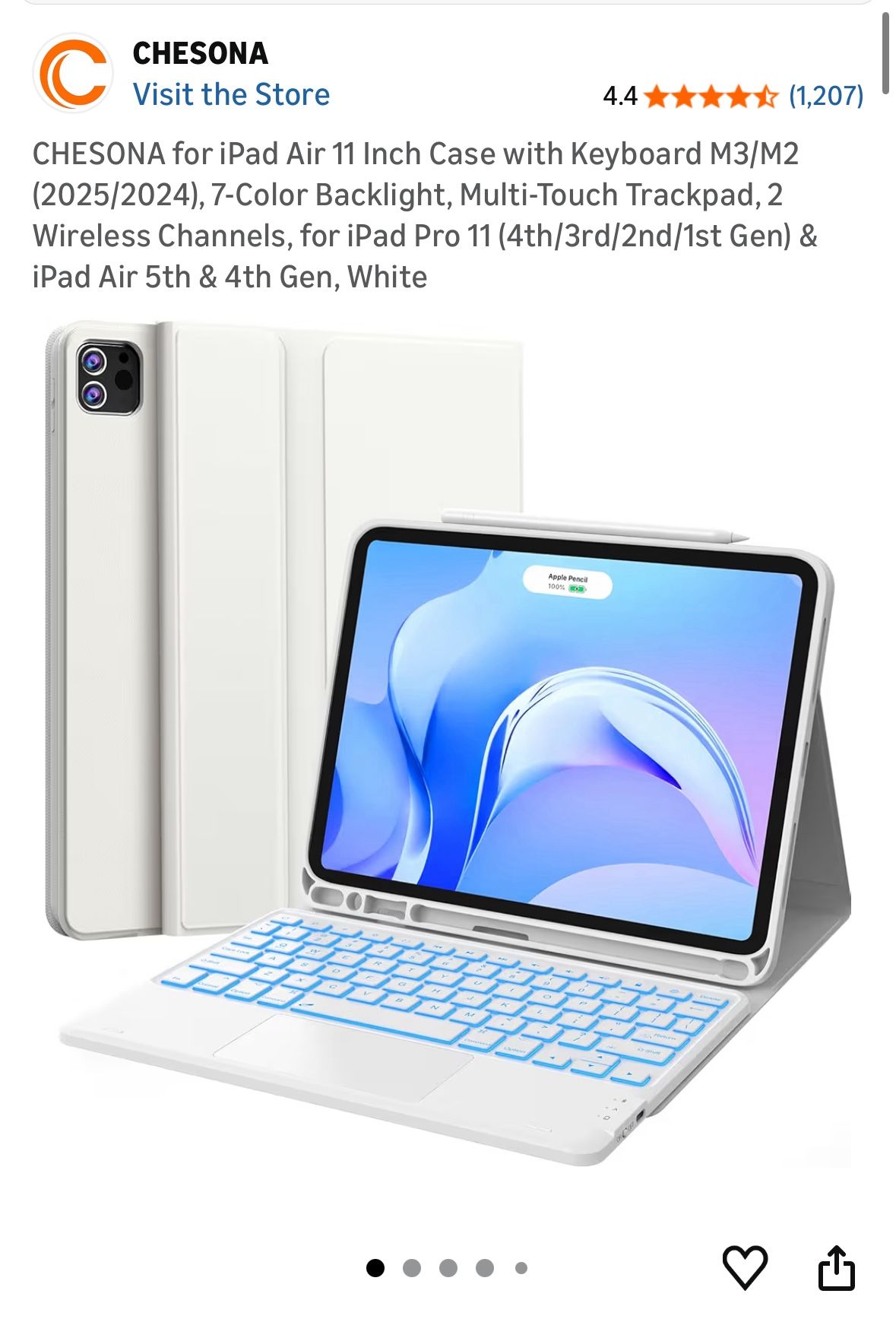 CHESONA iPad Air 11” Case with Keyboard – 7-Color Backlight, Multi-Touch Trackpad, 2 Wireless Channe