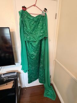 Green sequined maxi dress with sheer overlay