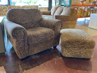 Paisley Panel-Arm Armchair & Ottoman