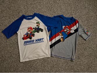 2x Super Mario Kart Luigi Swimming Shirt Rash Guard Kids M