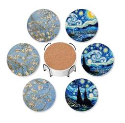 Drink Coasters for Drinks Set of 6 Absorbent Round Ceramic Stone Mat Coaster
