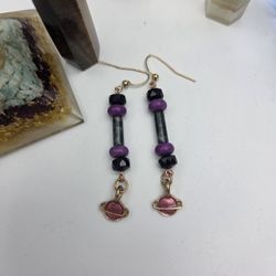 Handmade Celestrial Elegant Purple, Green and Gold Earrings