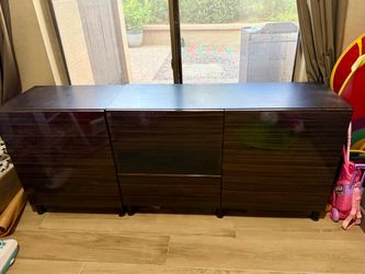 Dark Wood Grain Sideboard Media Cabinet
