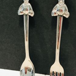 Set of Teddy Bear Fork and Spoon Silver Plated Baby Set Tarnish Proof 5”