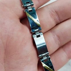 2 Modern Stainless Steel+ 14k Yellow Gold Mens Bracelets