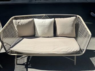 Outdoor Rope Loveseat with Cushions and 2 Lounge Chairs