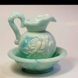Vintage Avon Slag Glass Moonwind Pitcher & Bowl Set
