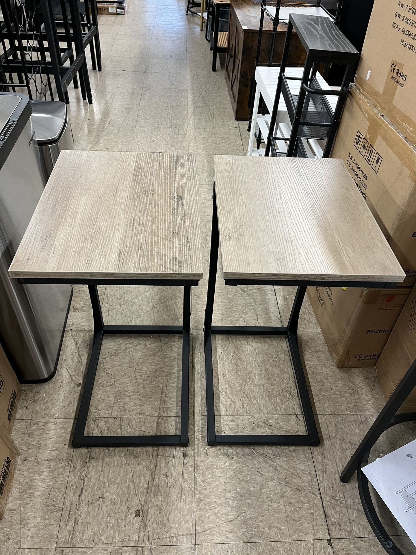 VASAGLE C-Shaped End Table Side Table with Metal Frame Set of 2 - Greige / Black