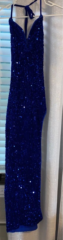 Royal Blue Sequin Halter Maxi Dress