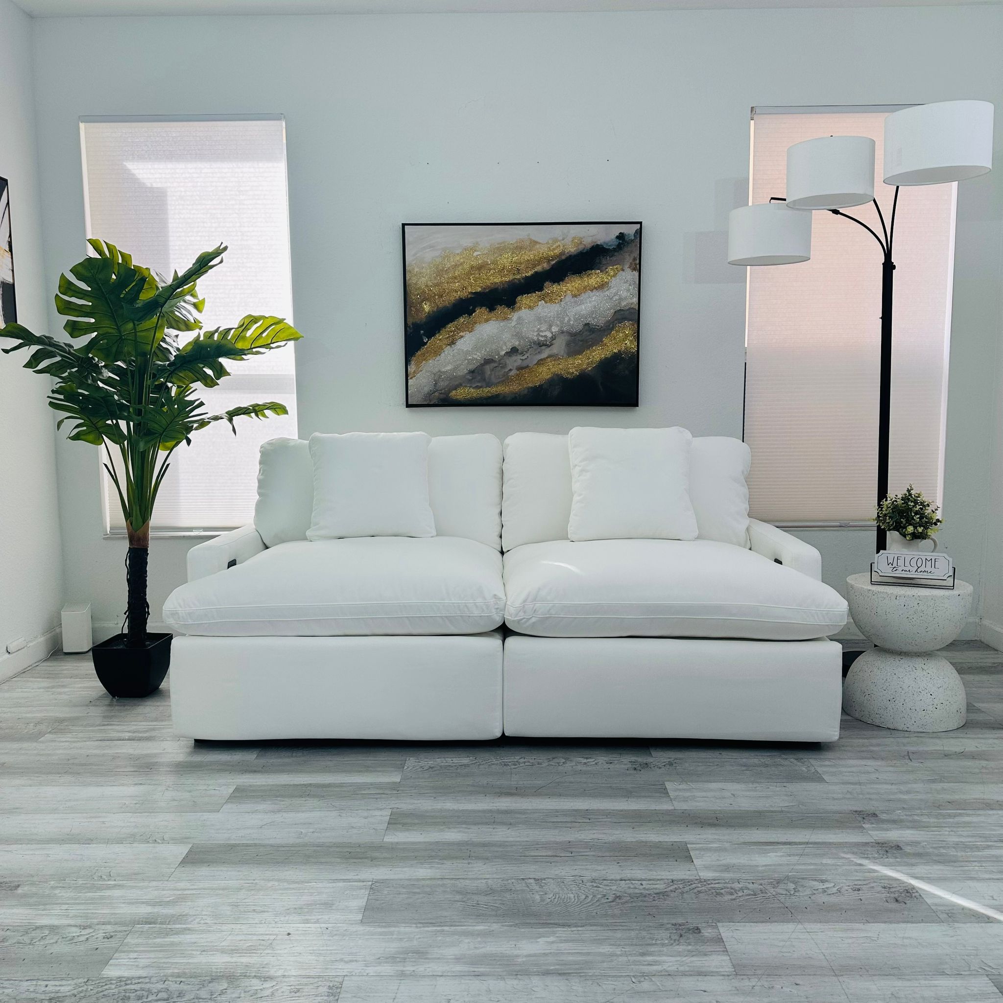 Sectional Couch Power Recliner 2 Piece White Fabric SKYE City Furniture - FREE DELIVERY