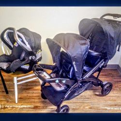 New Baby Trend  Sit 'N Stand  Double 2.0  Stroller With Infant Car seat.  Color: "Stormy"
