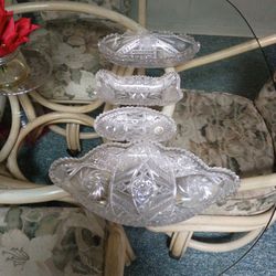 Four Piece Beautiful Antique Cut Glass Candy Dishes