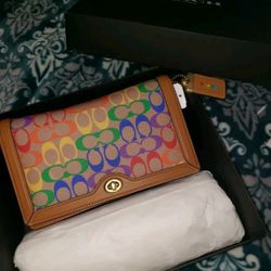 NWT COACH Riley Rainbow Signature Canvas Bag Medium Box Dustbag included Handbag