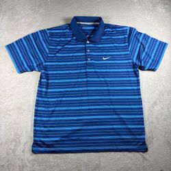 Nike Golf Men's 2XL Blue Strip Polo Shirt Dri Fit Tour Performance #6A