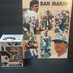 Miami Dolphins Great Dan Marino Funko Pop And 11 X 14 Poster Board