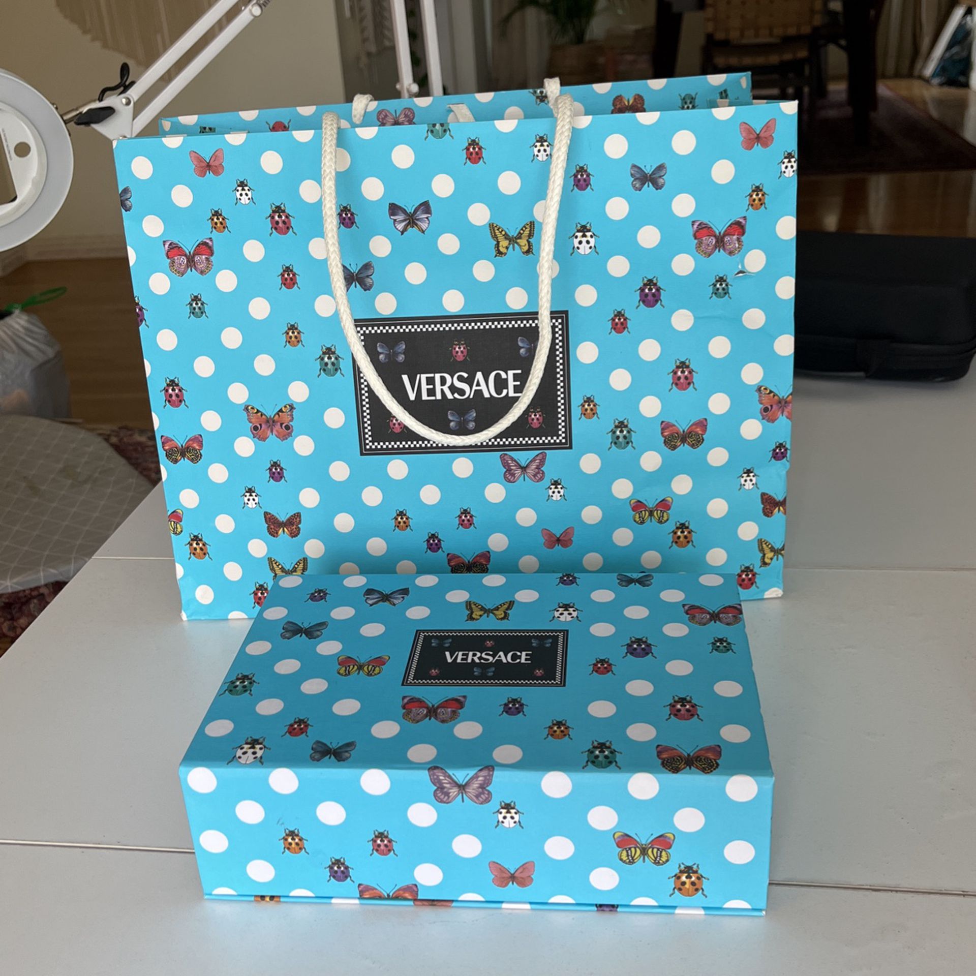 Versace Box & Shopping Bag - Polka Dot / Butterfly Print