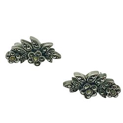 1980s Avon Art Deco Style Climber Earrings, Antiqued Silver Plated Metal,  Forget Me Not Flowers, Marcasite Jewelry Accessory, Vintage Jewelry Gift fo