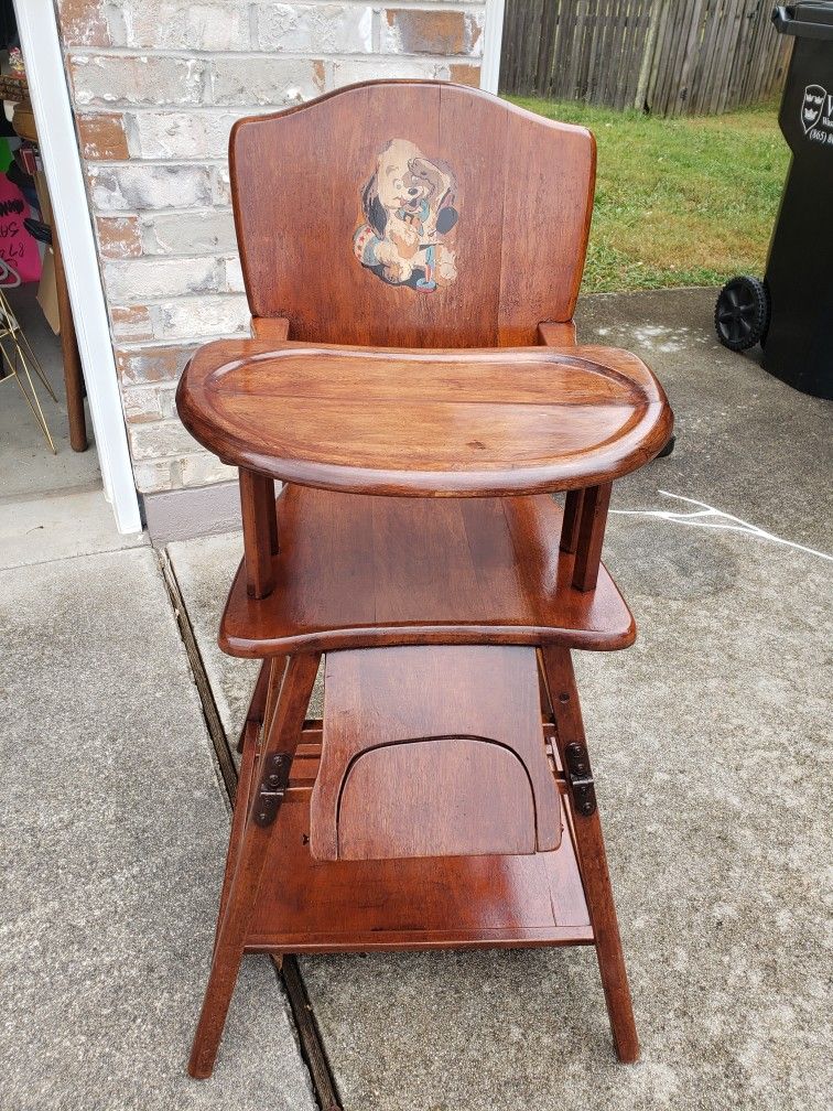 Vintage 1(contact info removed)'s Solid Wood Baby Convertible High Chair/Rolling Play Table