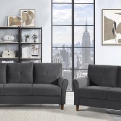 Dunleith Charcoal Gray Velvet Living Room Set (Sofa, loveseat, Sectional options