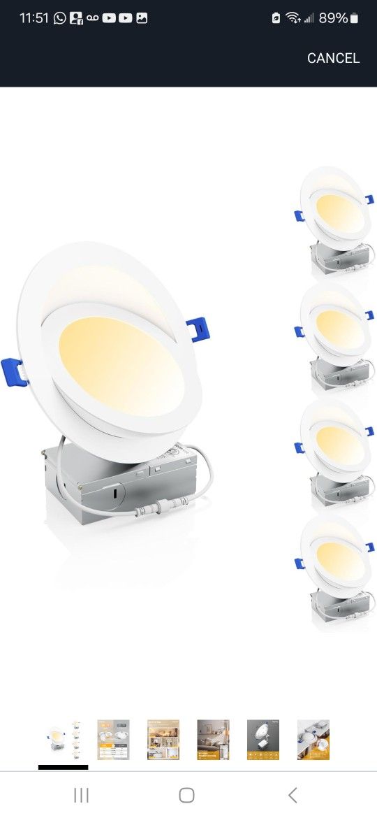 Ensenior 4 Pack 6 inch LED Eyeball Recessed Lighting, 360°+90° Rotatable and 2700K-5000K Selectable, Dimmable Gimbal Recessed Lights, Canless Angled A