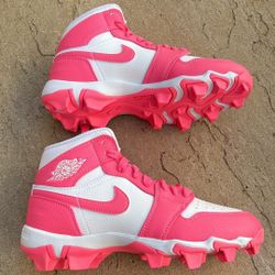 New Nike Jordan 1 Mid Football Baseball Cleats White Pink Youth 4.5Y, Women’s 6