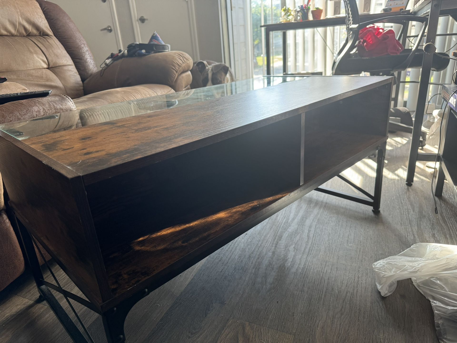 Rustic Brown Coffee Table W/ LED Lights
