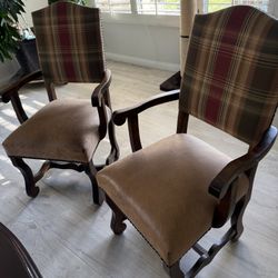 Set of 2 Upholstered Armchairs in Tartan plaid/leather